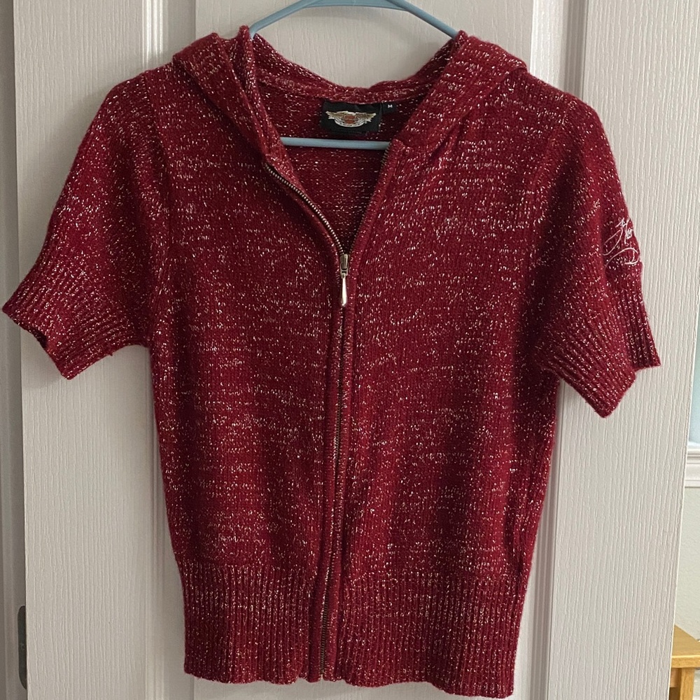 Harley Davidson Women's Red Short Sleeve Hooded Sweater